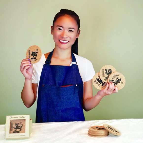 😍12 PC CHINESE ZODIAC CORK DRINK COASTER SET| BIRTHDAY HOUSUEWARMING GIFT NWT😘 - Picture 7 of 8